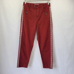 Anthropologie Embroidered Cotton Chinos Wine Size 25